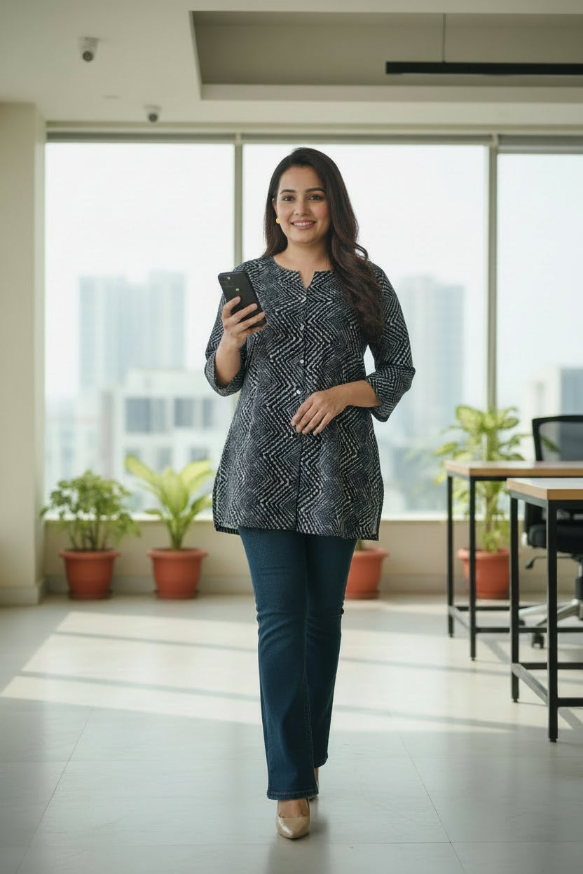 Blue Geometric Novy Short Kurta