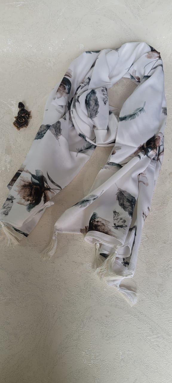 White Printed shed Scarf