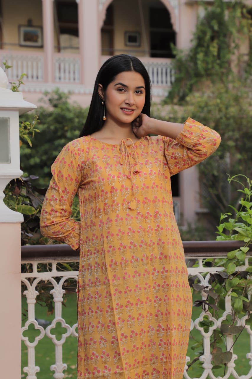 Yellow Printed Bandhani Kurta