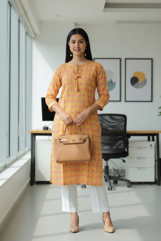 Yellow Printed Bandhani Kurta