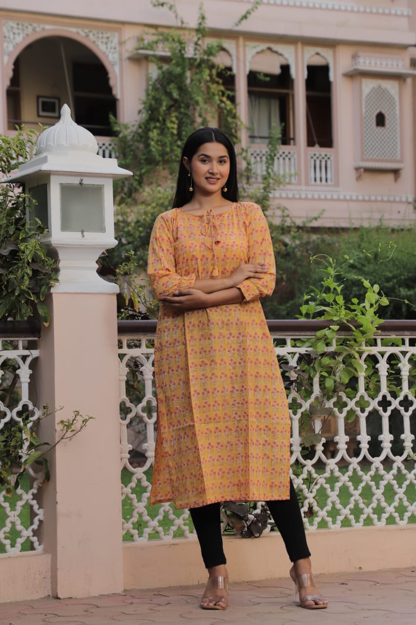 Yellow Printed Bandhani Kurta