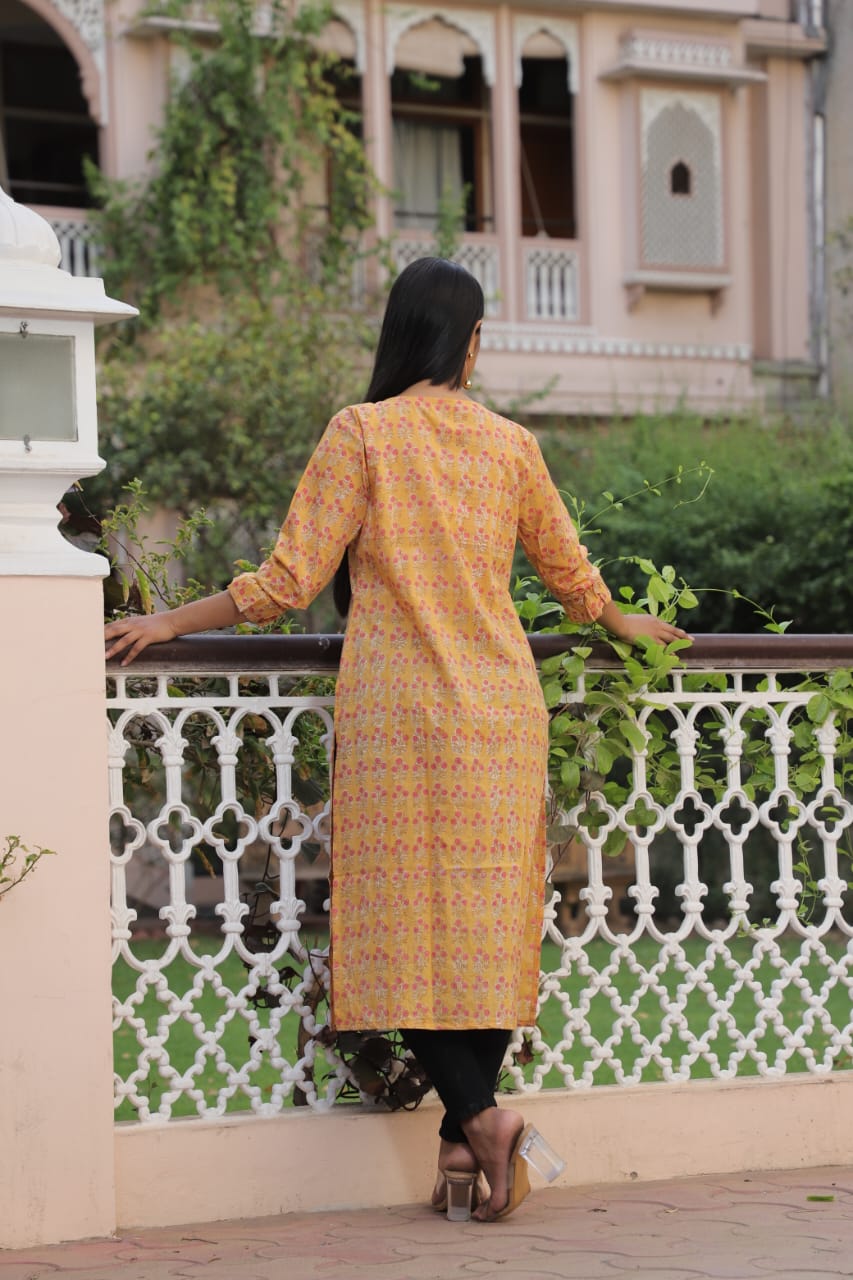 Yellow Printed Bandhani Kurta
