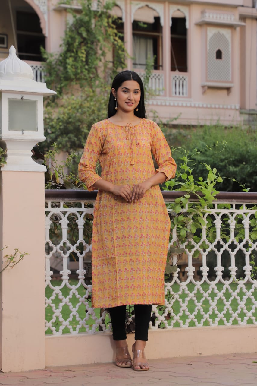 Yellow Printed Bandhani Kurta