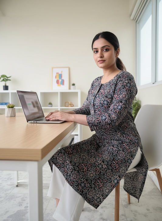 Black Ajrak Print Kurta