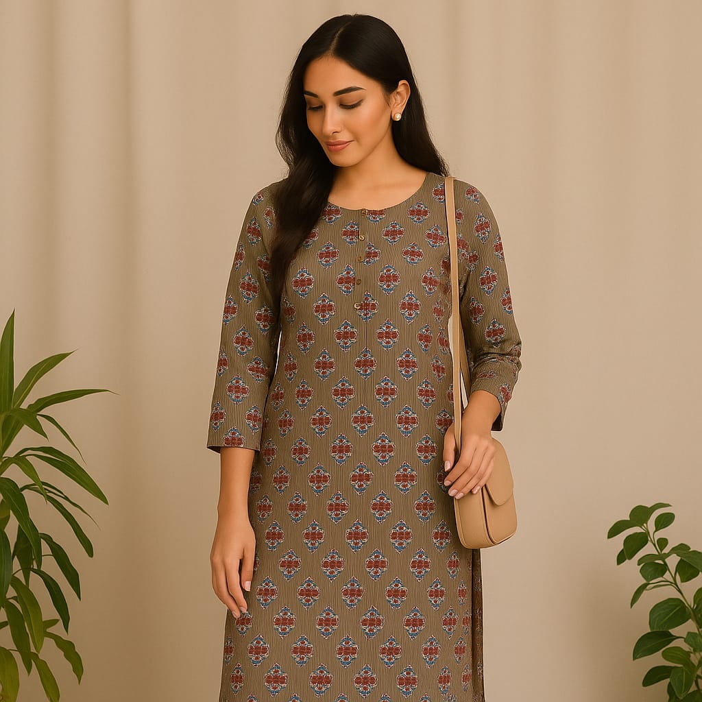 Brown Block Printed kurta