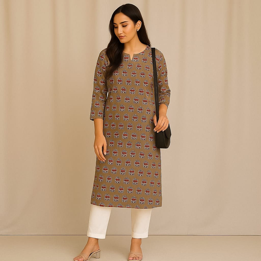 Brown Block Printed kurta