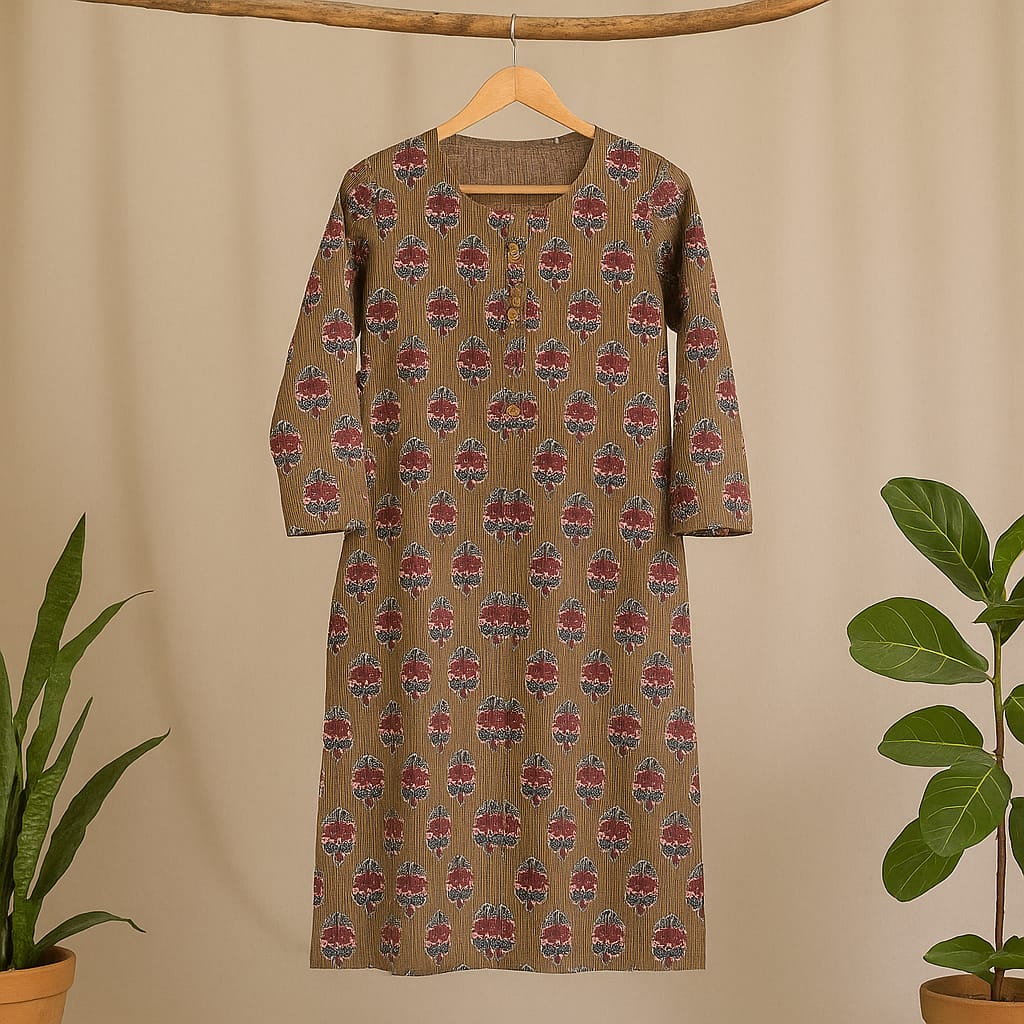 Brown Block Printed kurta