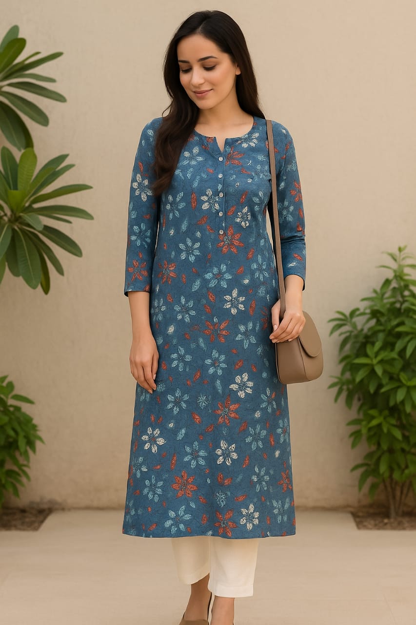 Blue Block Print Kurta