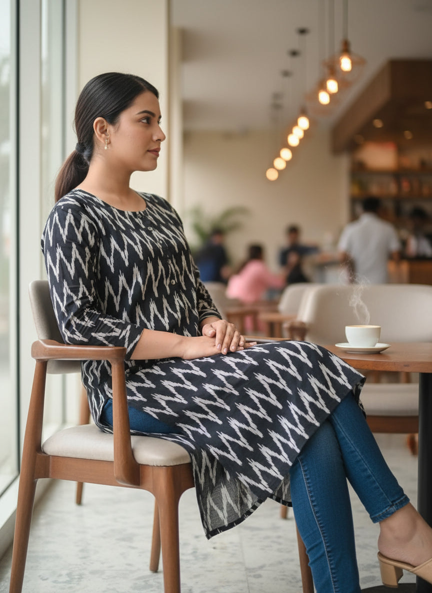 Black Bold Print Kurta