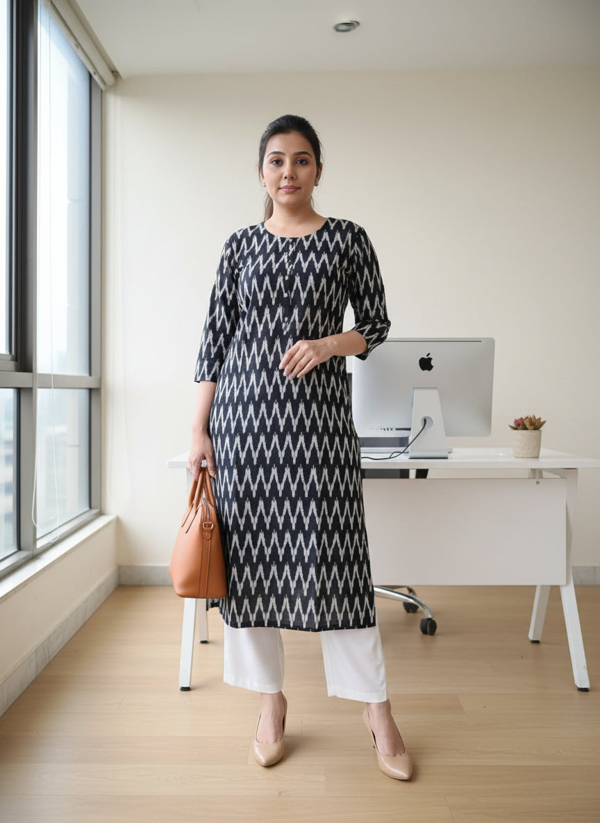 Black Bold Print Kurta