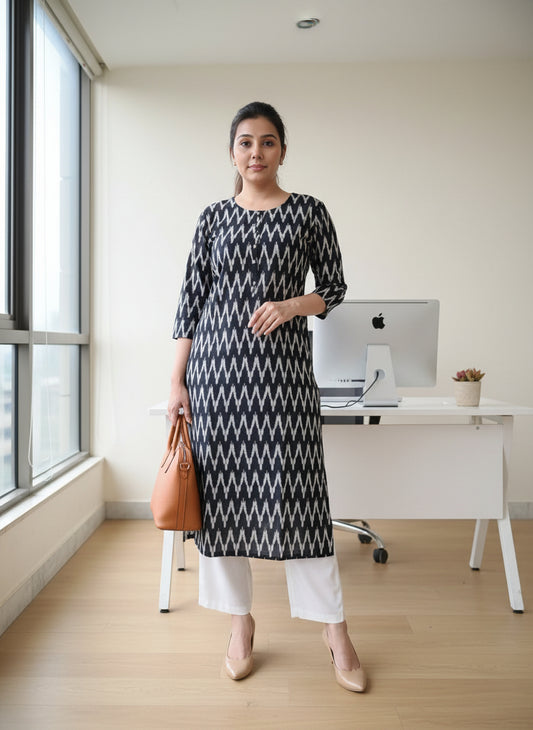 Black Bold Print Kurta