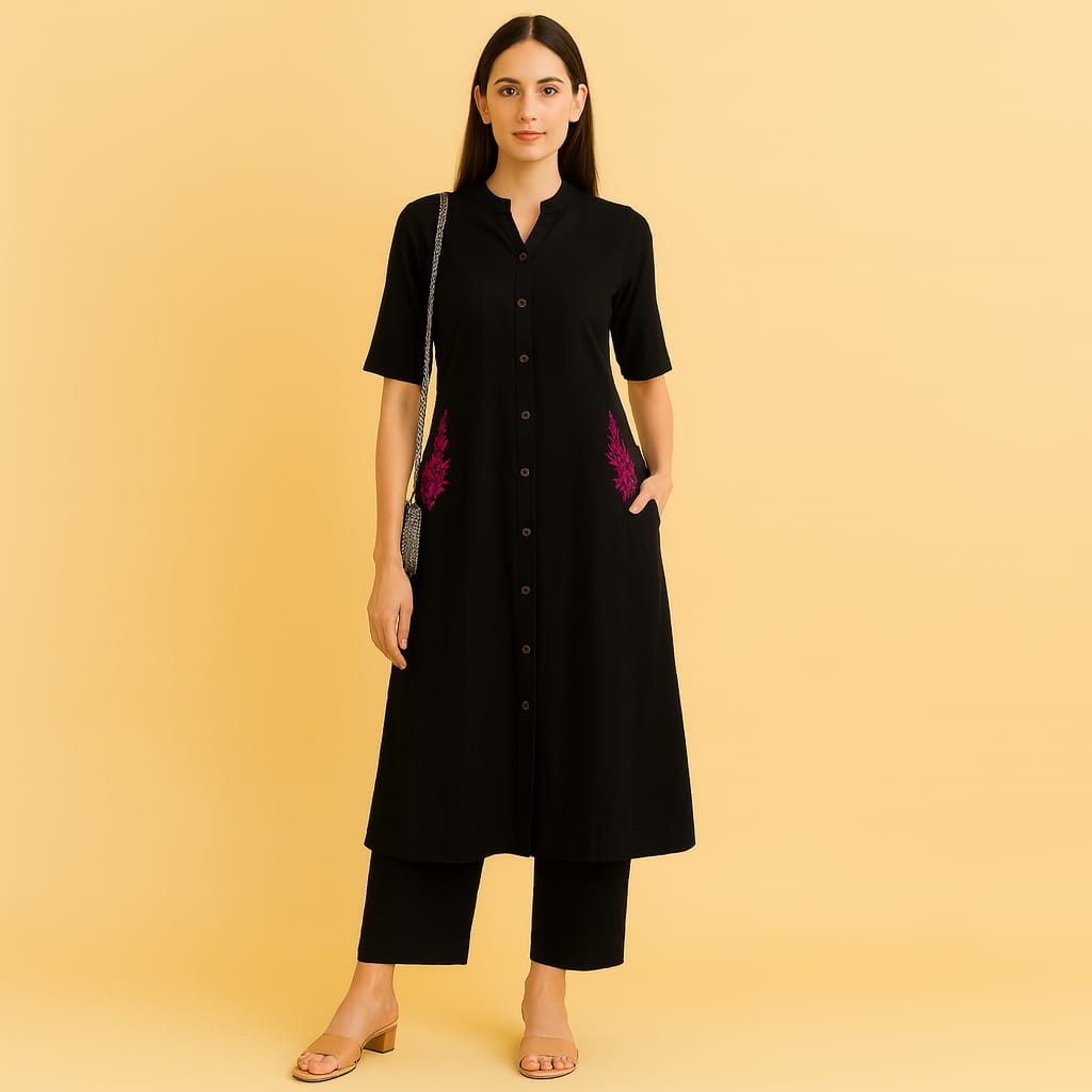 Solid Black Alina Coord Set