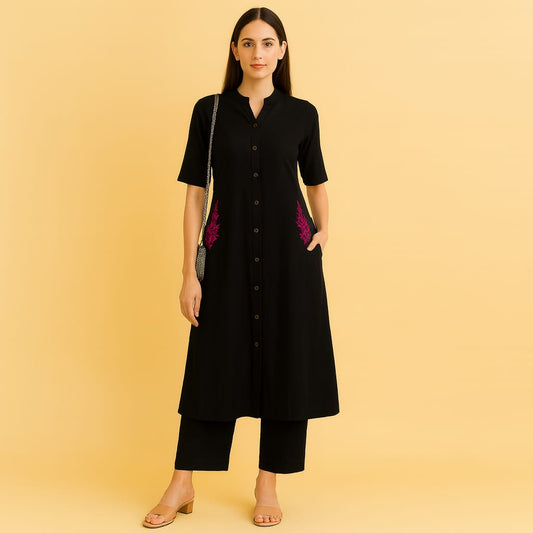Solid Black Alina Coord Set