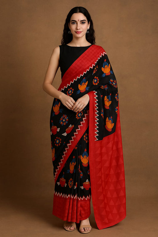 Black Kalamkari Cotton Saree