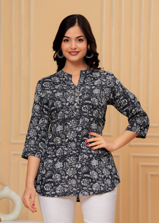 Black Cotton Texo Tunic Top
