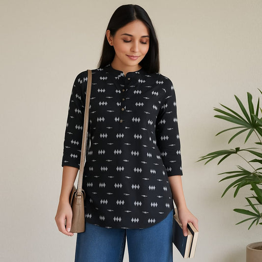 Black Cotton Novy Tunic Top