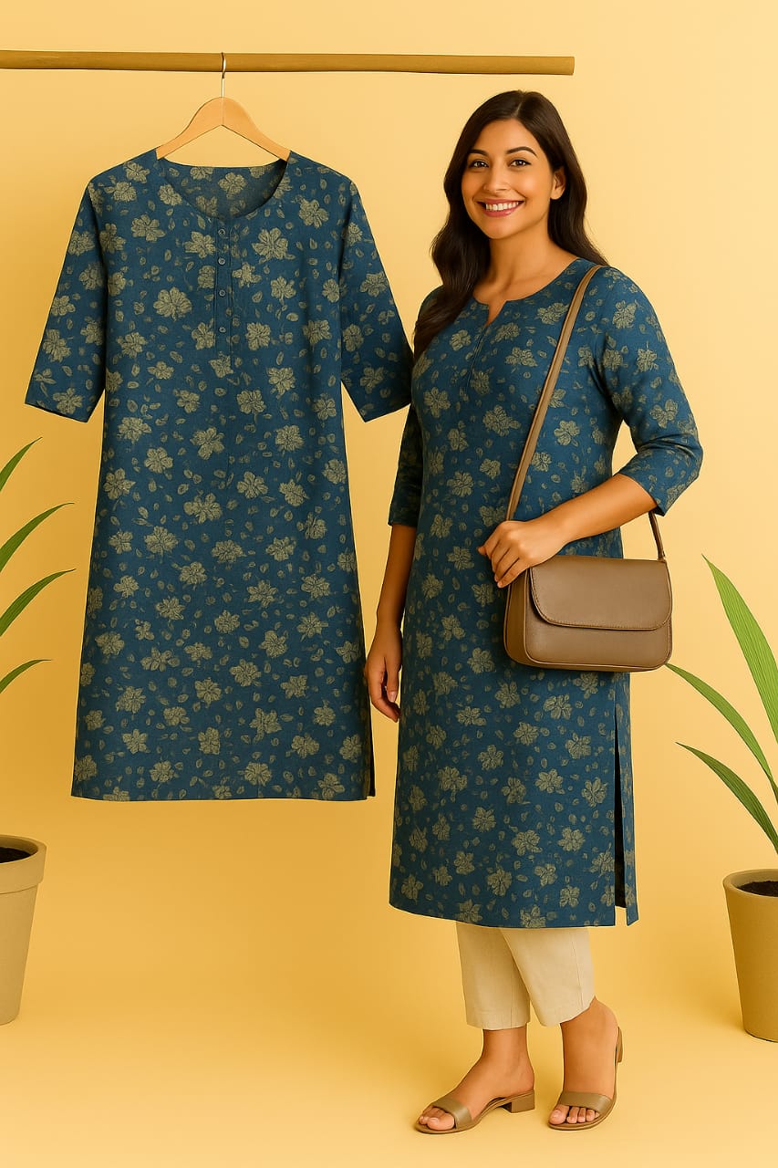 Blue Floral Printed kurta
