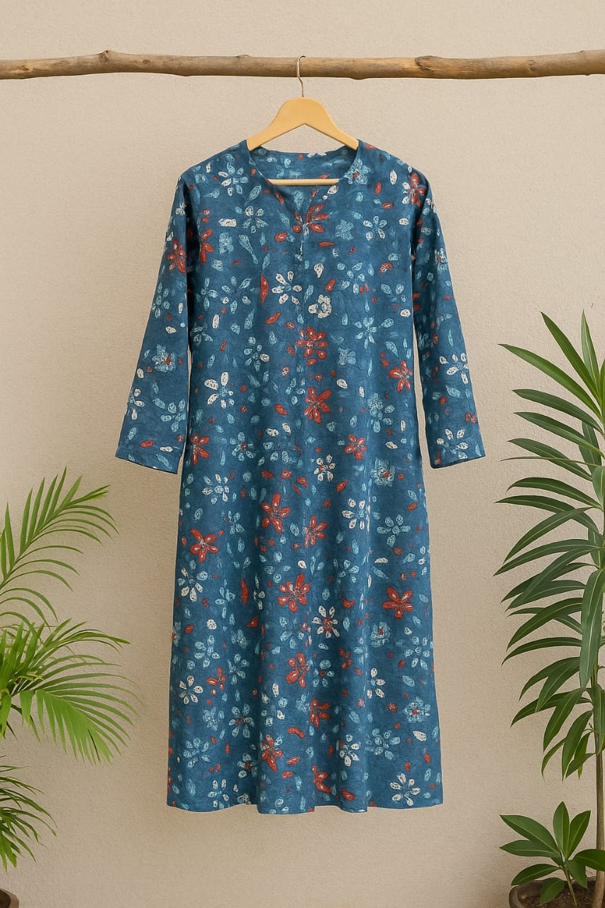Blue Block Print Kurta