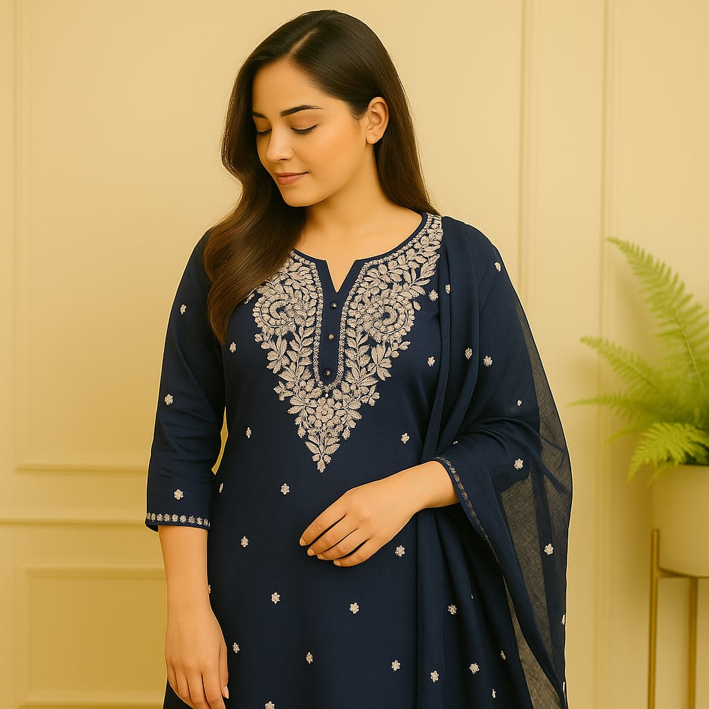 Blue  Embroided Kurta set