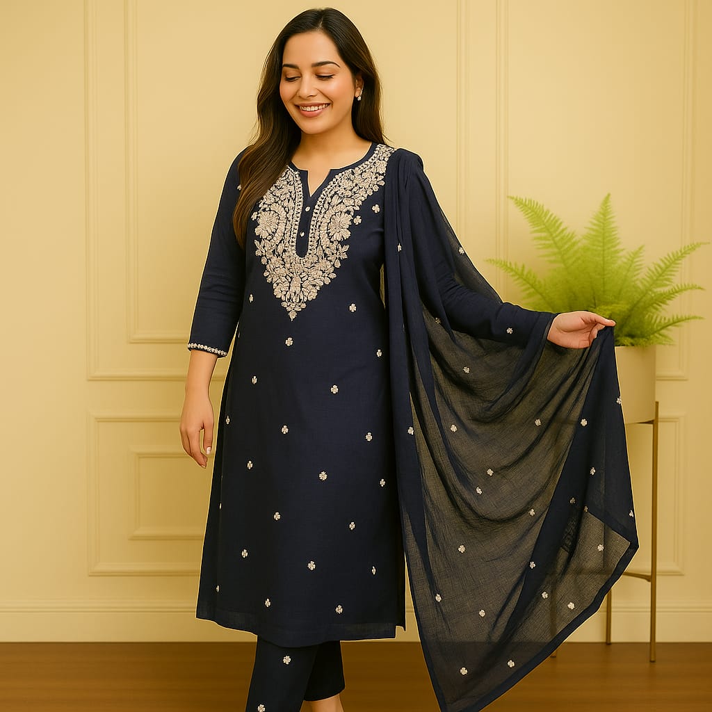 Blue  Embroided Kurta set