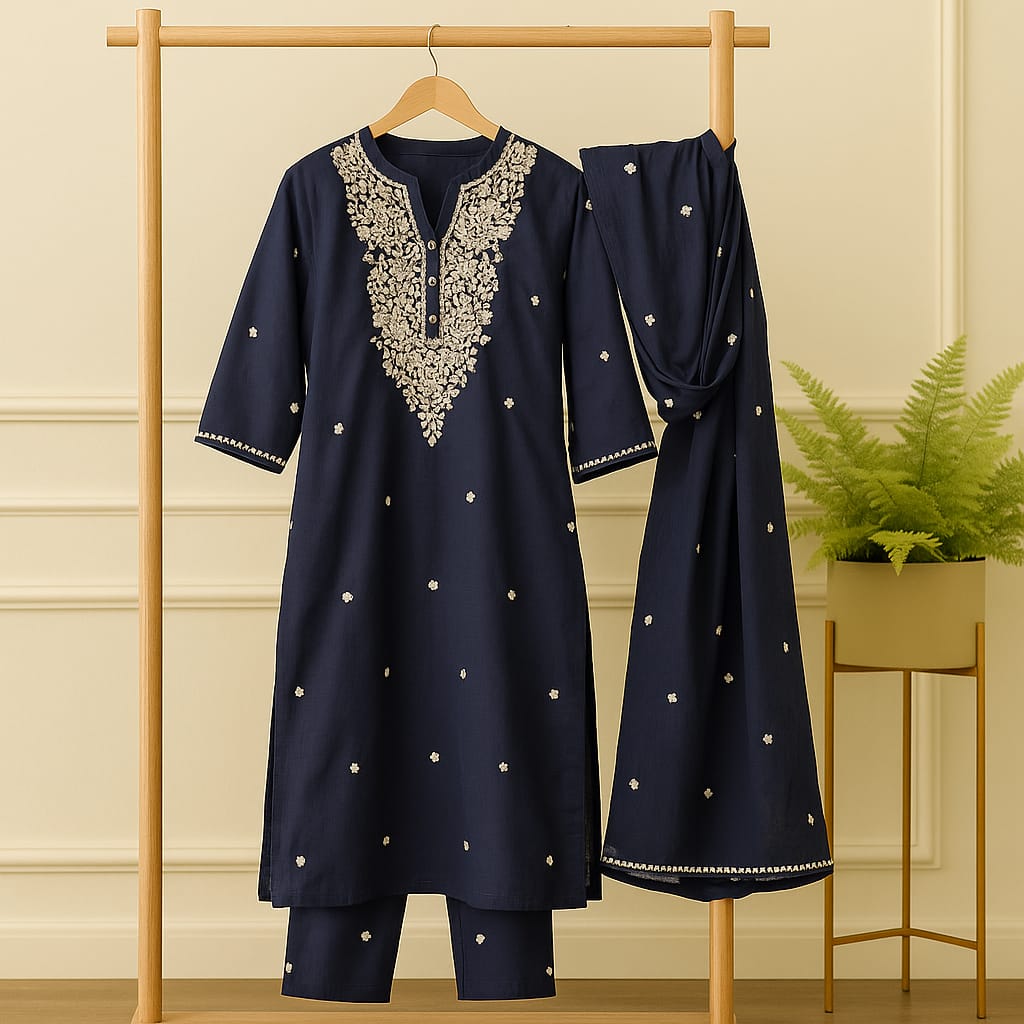 Blue  Embroided Kurta set