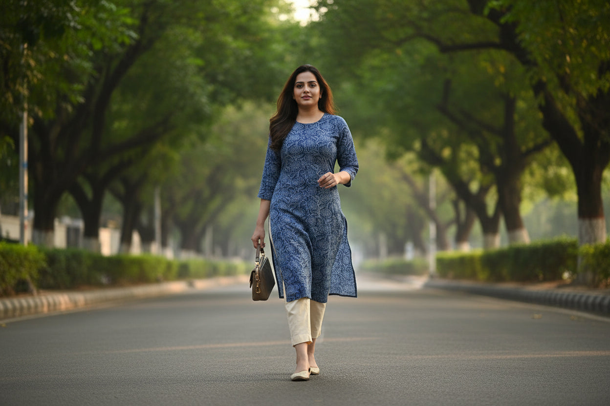 Blue Floral Printed Kurta