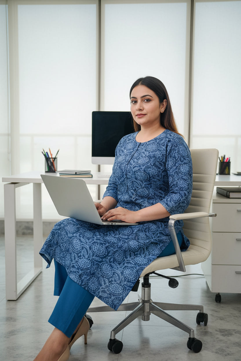 Blue Floral Printed Kurta