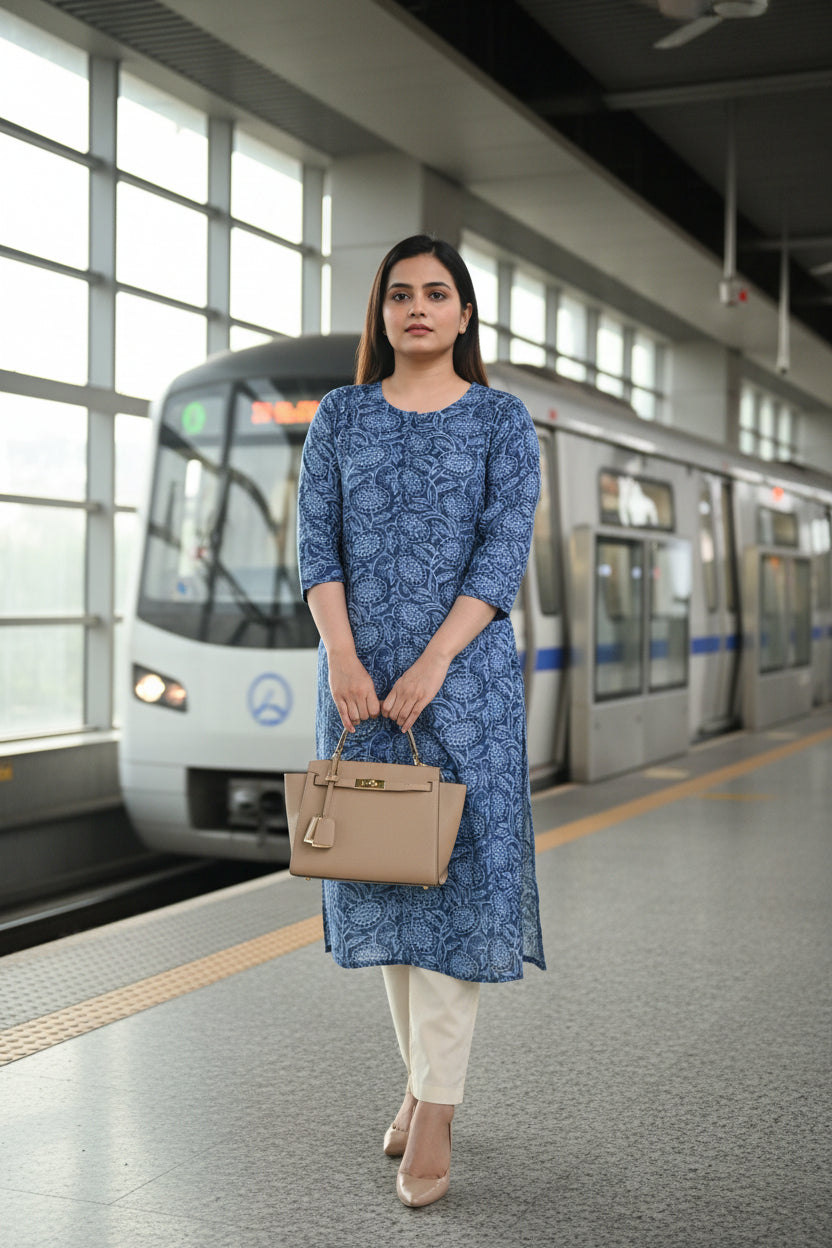 Blue Floral Printed Kurta