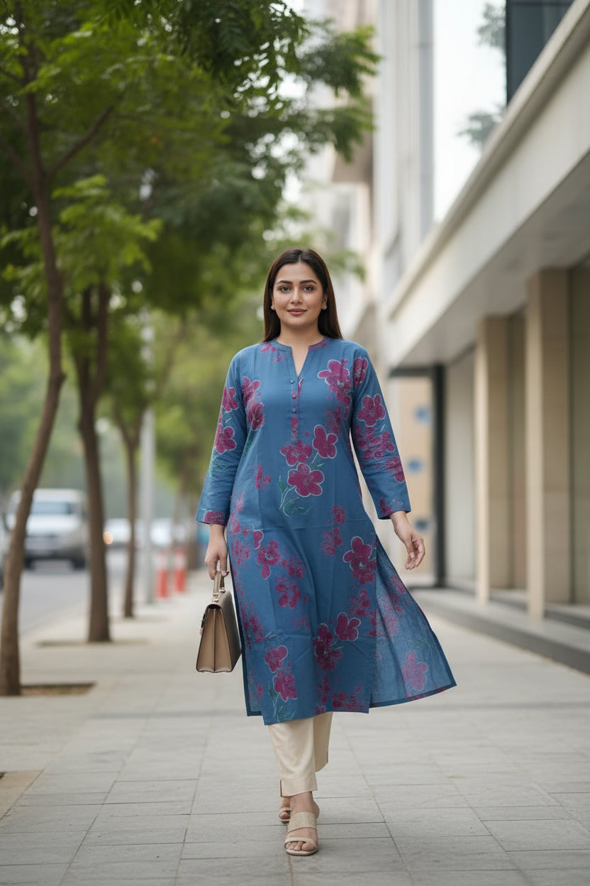 Blue Hand Print Kurta
