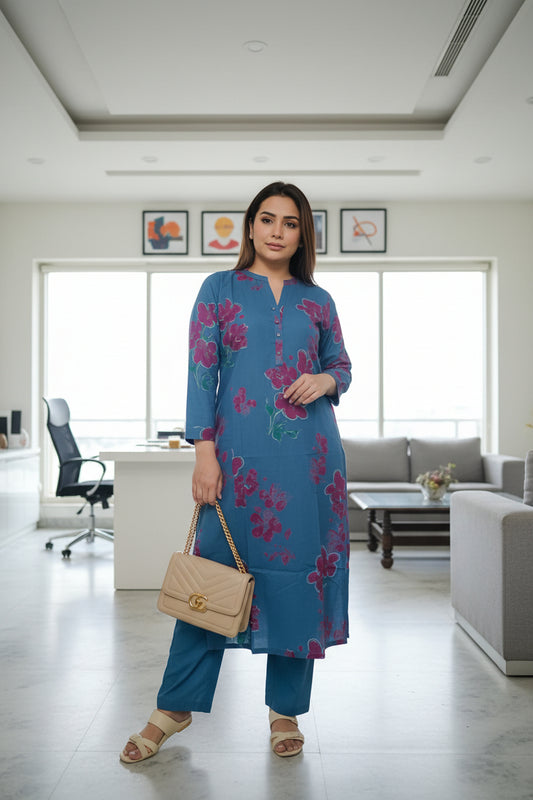 Blue Hand Print Kurta