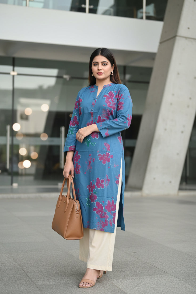 Blue Hand Print Kurta