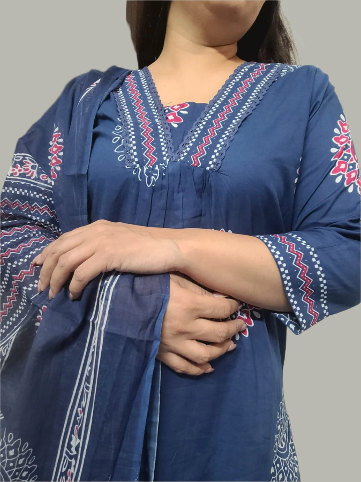 Blue Pleated INF kurta set