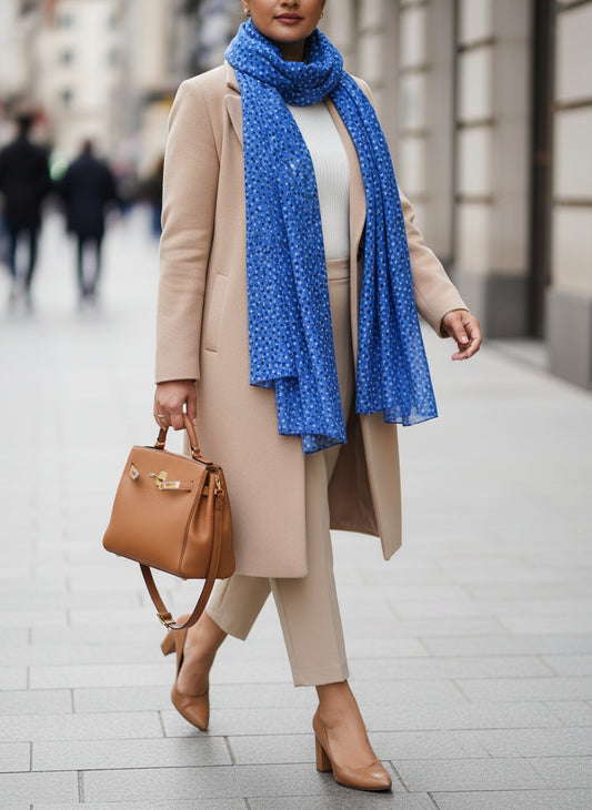 Blue Polka Print Scarf