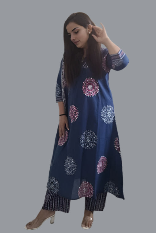 Blue Pleated INF kurta set
