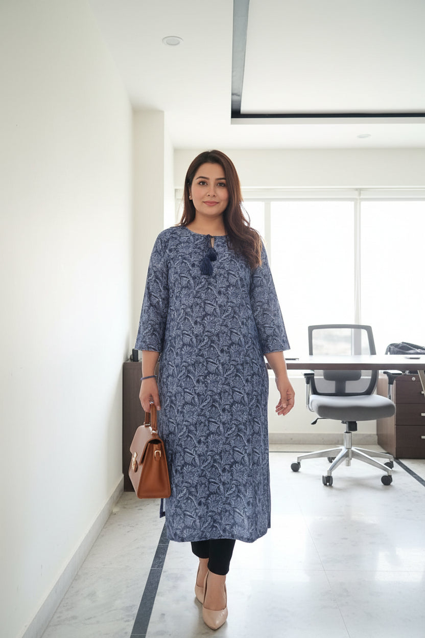 Blue Floral Valvet Winter Kurta