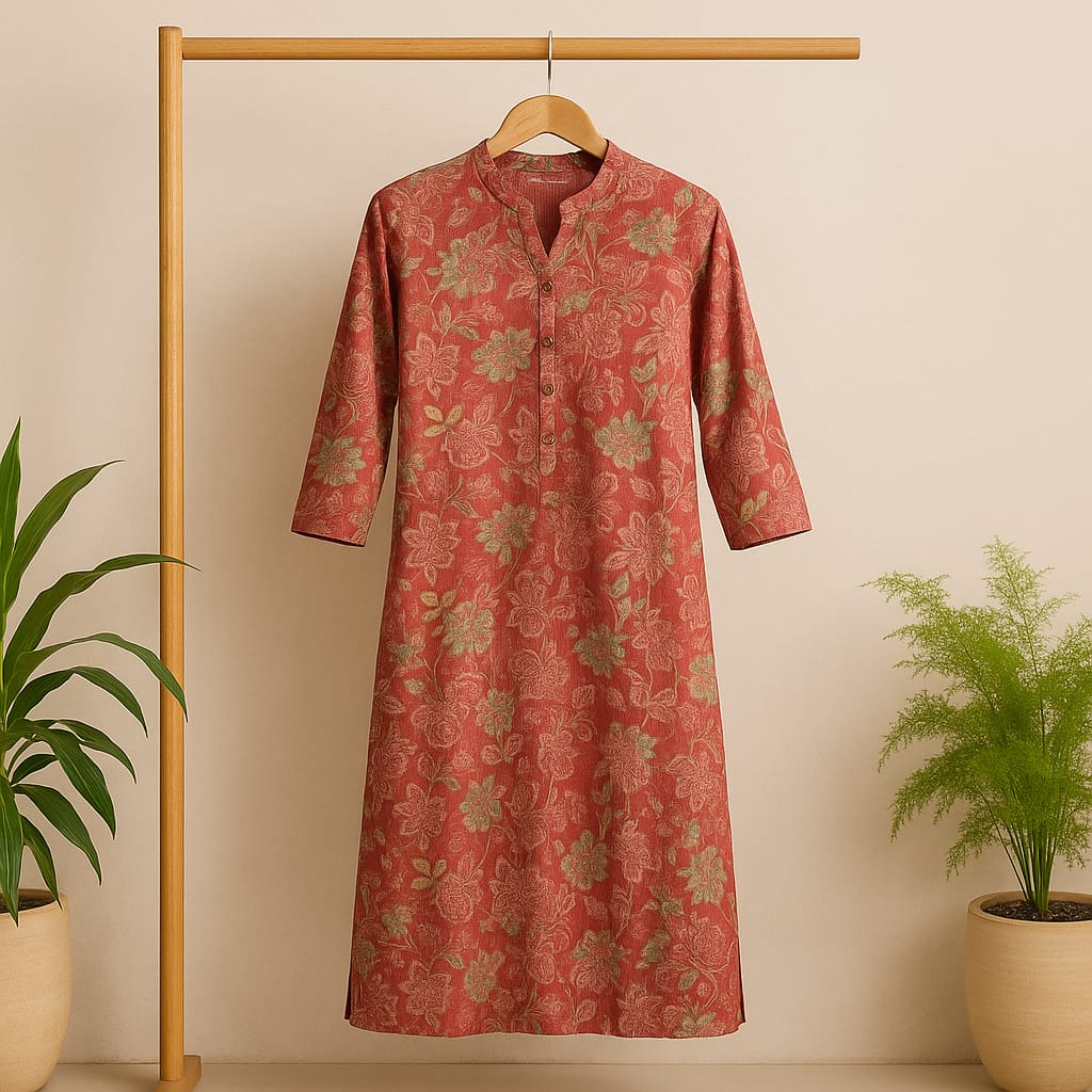 Coral Block Print Kurta