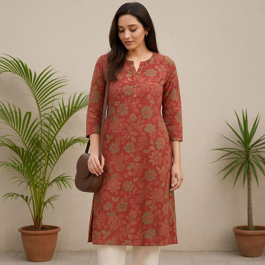 Coral Block Print Kurta