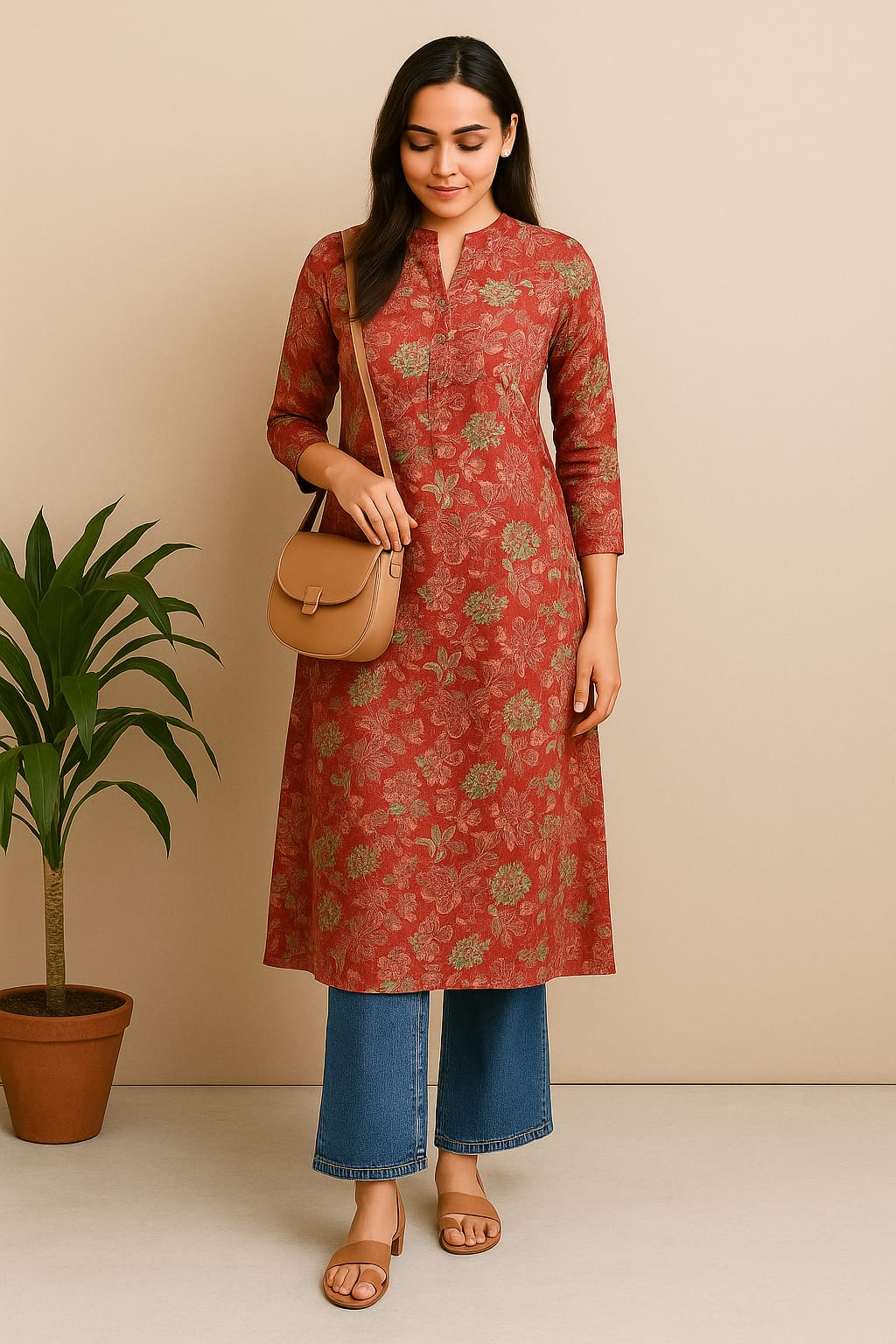 Coral Block Print Kurta
