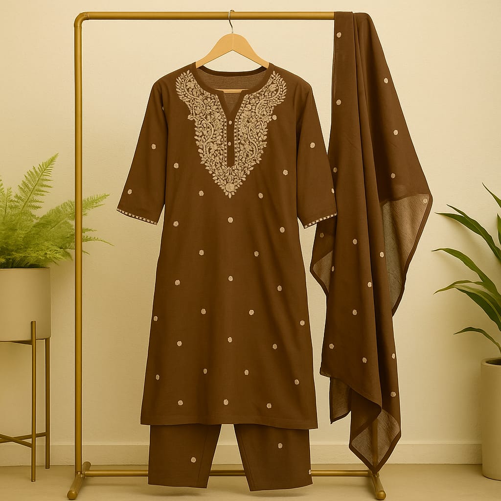Brown Embroided Kurta set