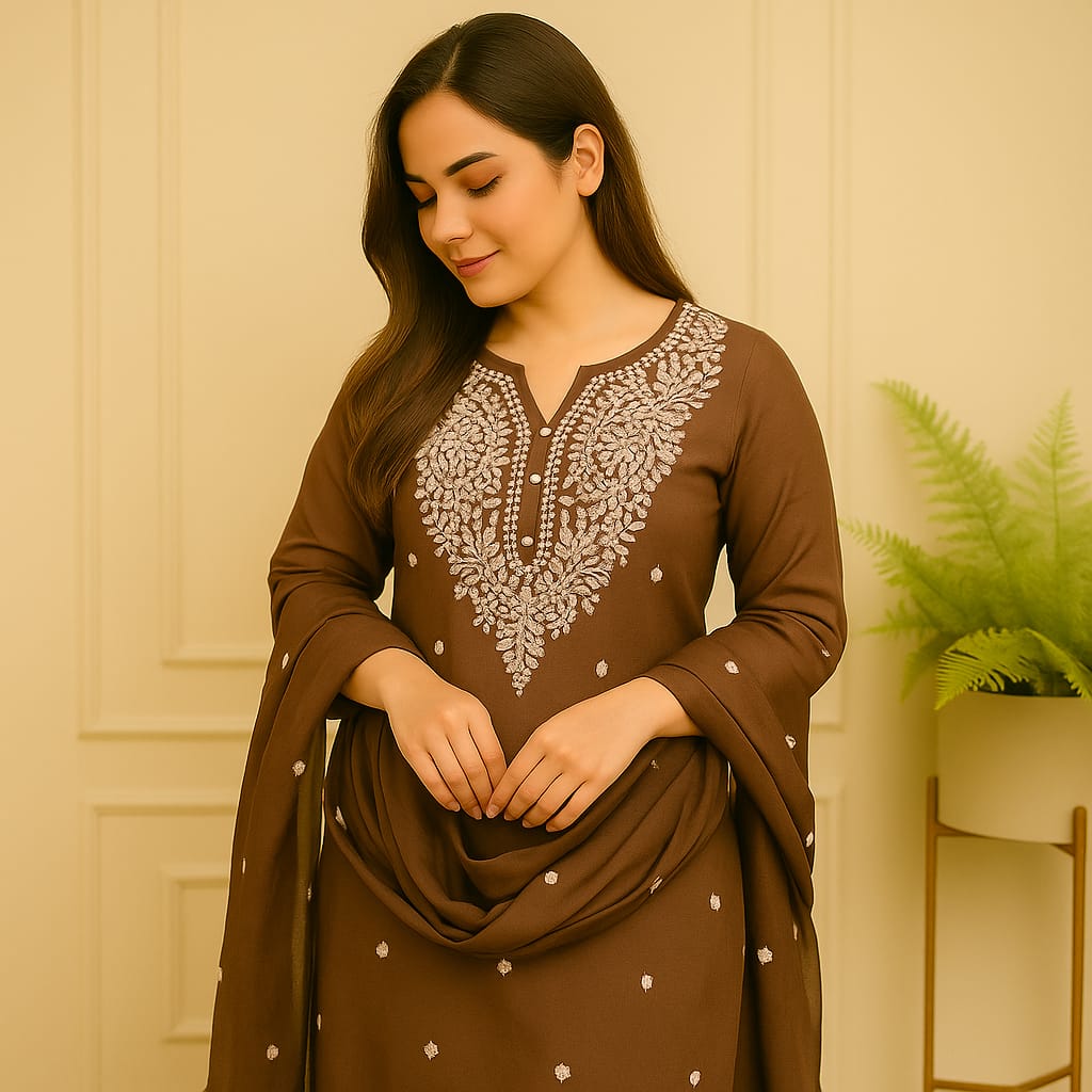 Brown Embroided Kurta set