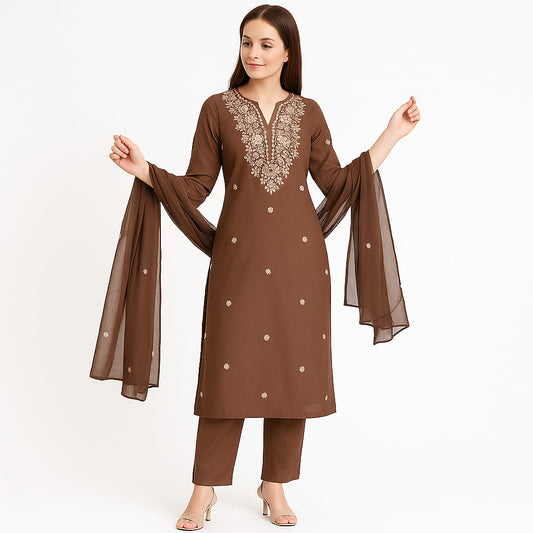 Brown Embroided Kurta set