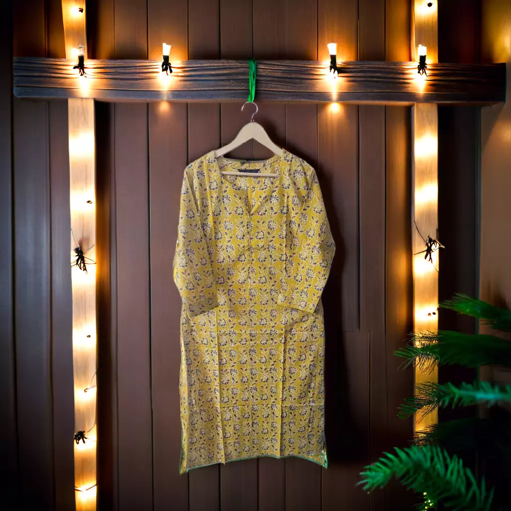 Yellow Block Print Kurta