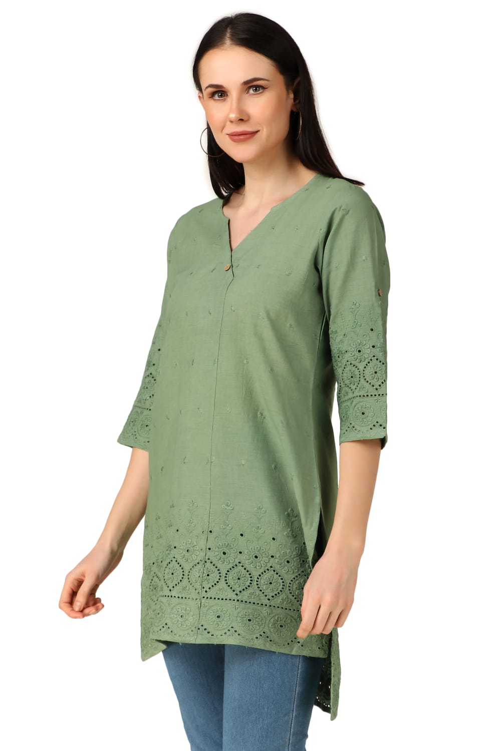Olive Green Shifly Cotton Kurta