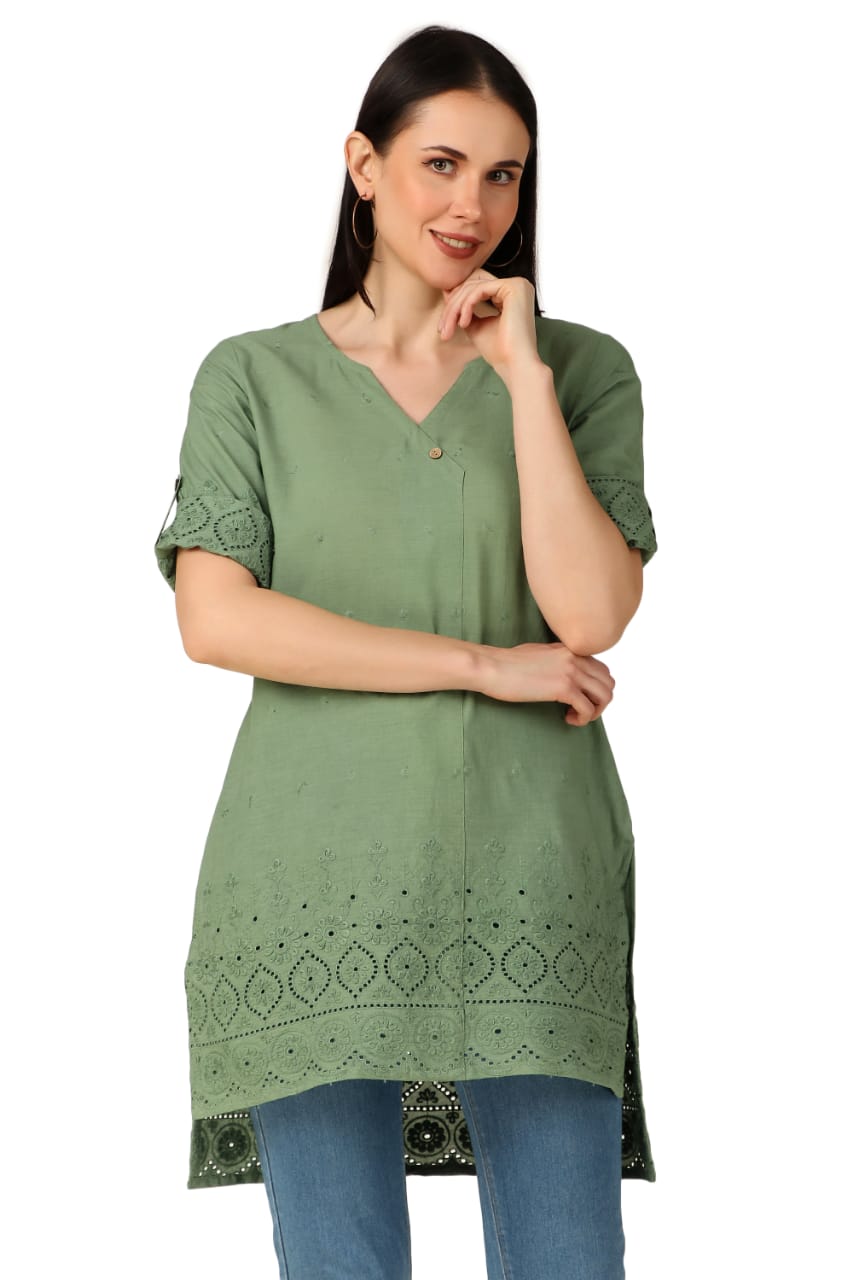 Olive Green Shifly Cotton Kurta
