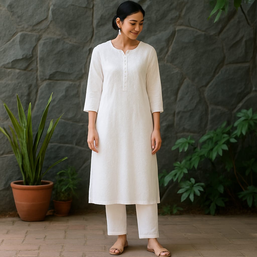 White Dobby Chikankari Coord Set