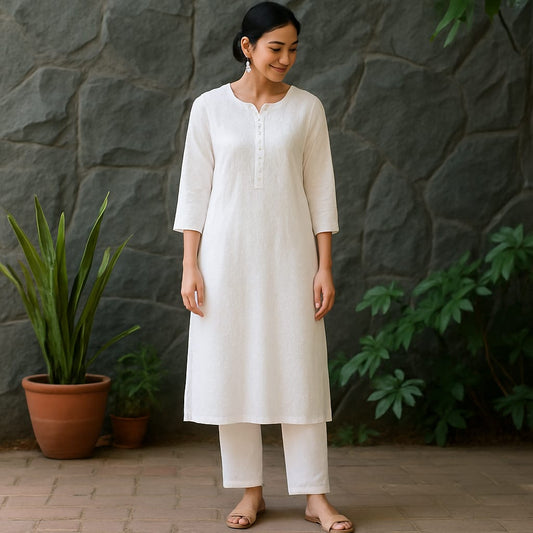 White Dobby Chikankari Coord Set
