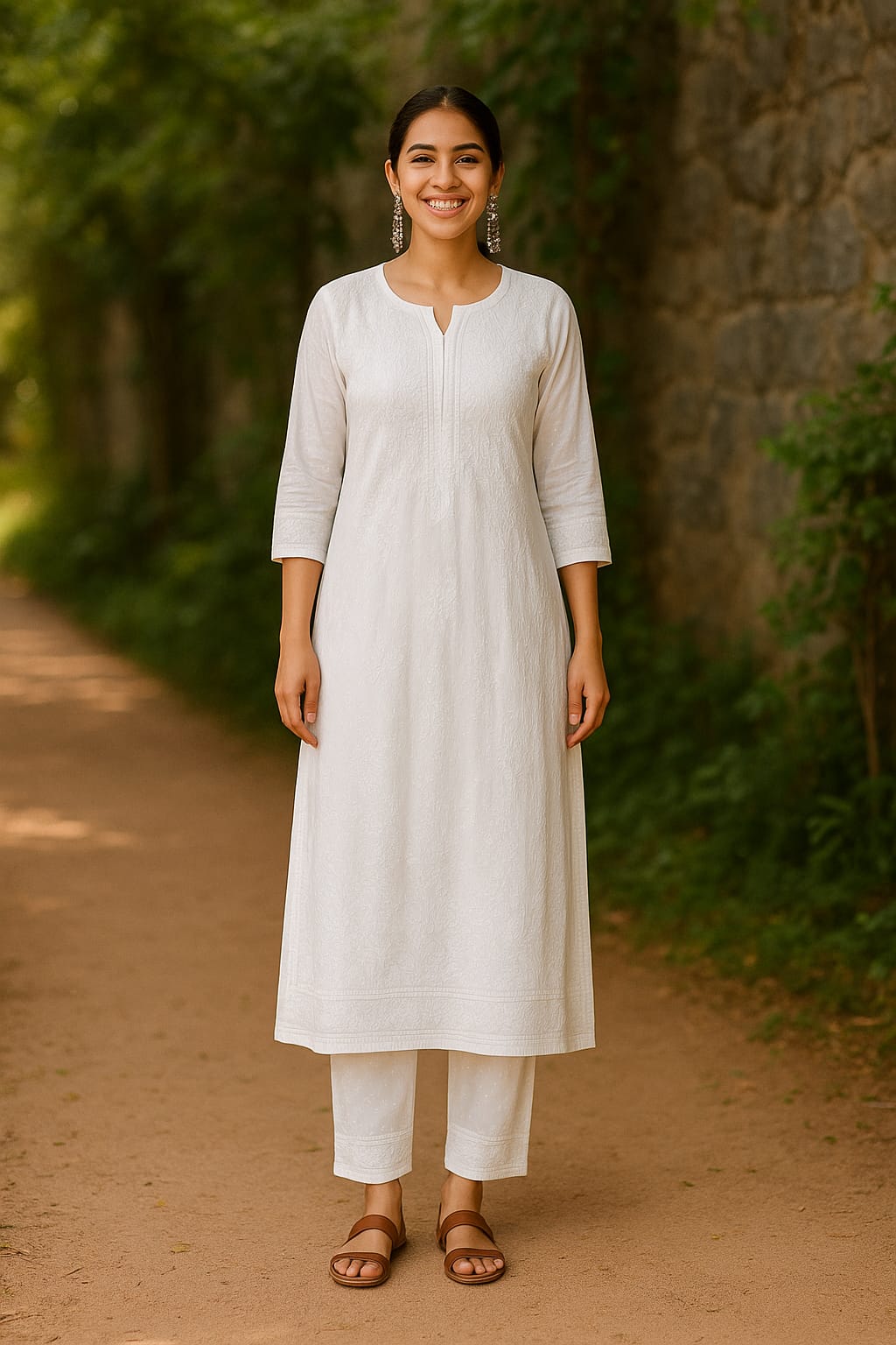 White Dobby Chikankari Coord Set