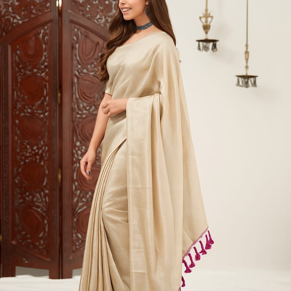 Metallic Fawn Tissue Saree
