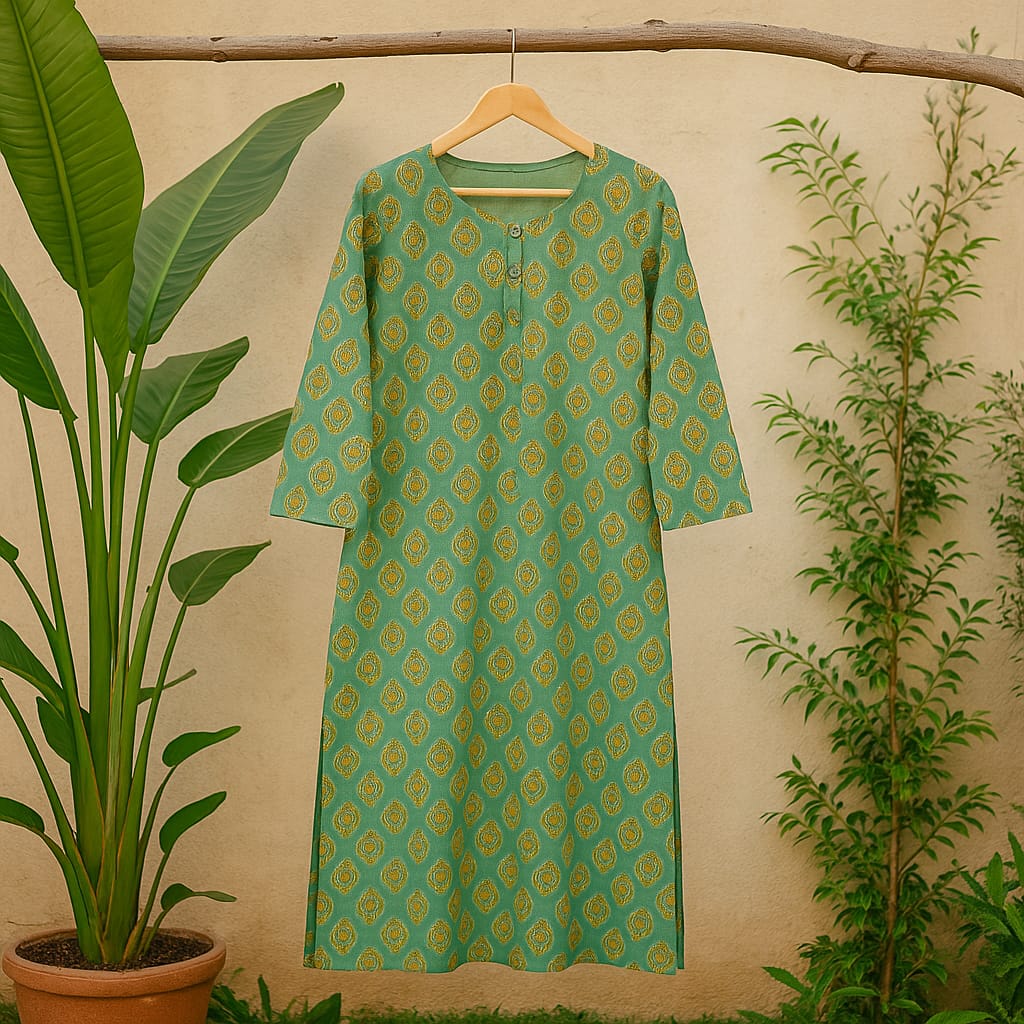 Green Block Print Kurta