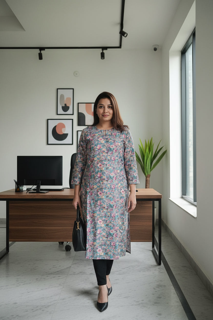 Green Floral Pashmina Winter Kurta